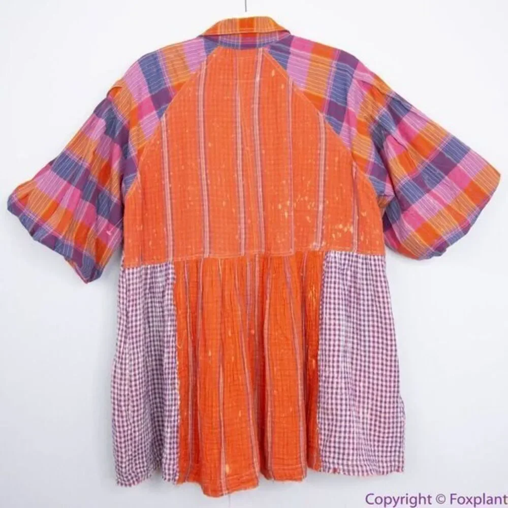 NEW Free People Moon Bay‎ Mixed Plaid Top, S